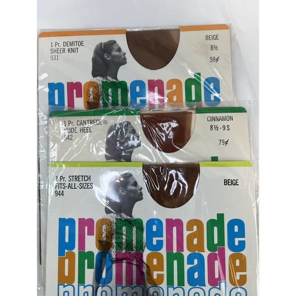 Lot Of 3‎ Vtg 1960s Promenade 100% Nylon Stockings Hosiery NOS Sz 8.5-9 USA made - Picture 3 of 5